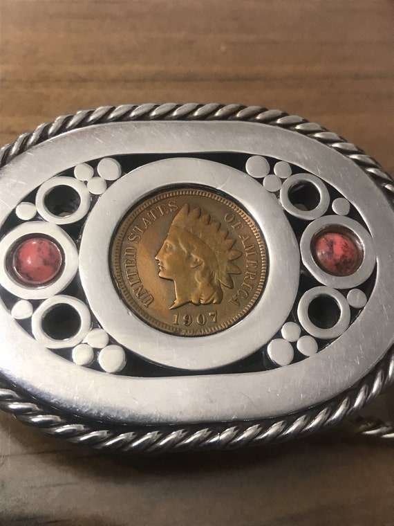 Vintage belt buckle,Vintage 1907 Indian Penny Bel… - image 3