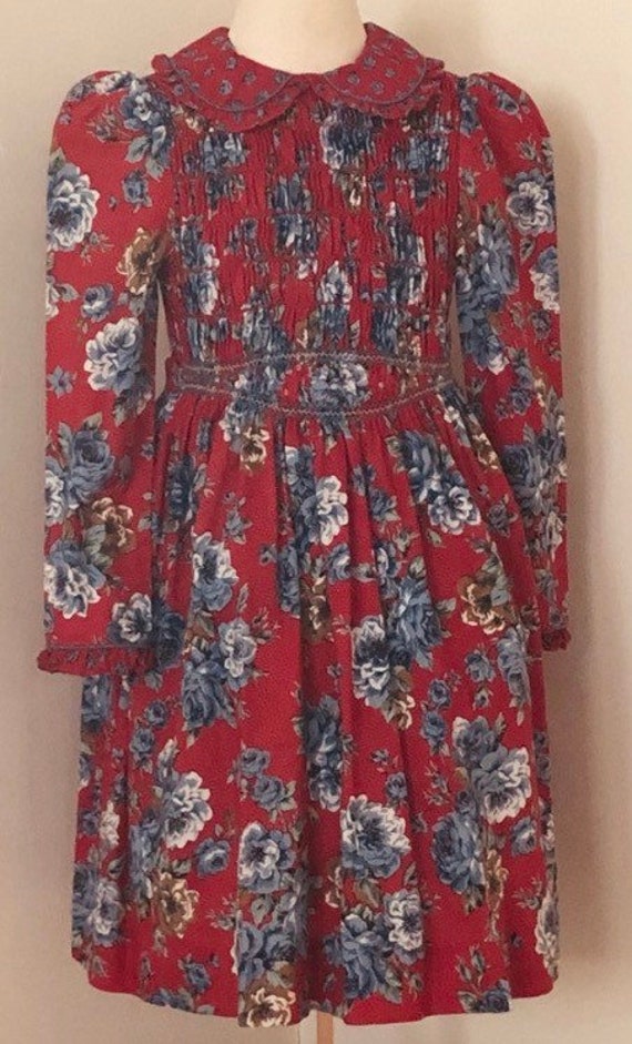 Polly Flinders Smocked Girls Dress,vintage dress,P