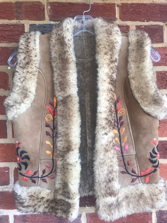 Childs vintage embroidered shearling Afghan fur ve