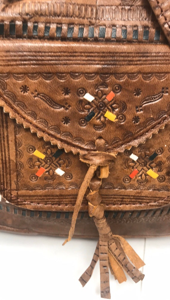 Vintage Tooled Leather Drawstring Bag/Purse - image 2
