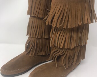 Vintage 3 Tier Brown Suede Minnetonka 