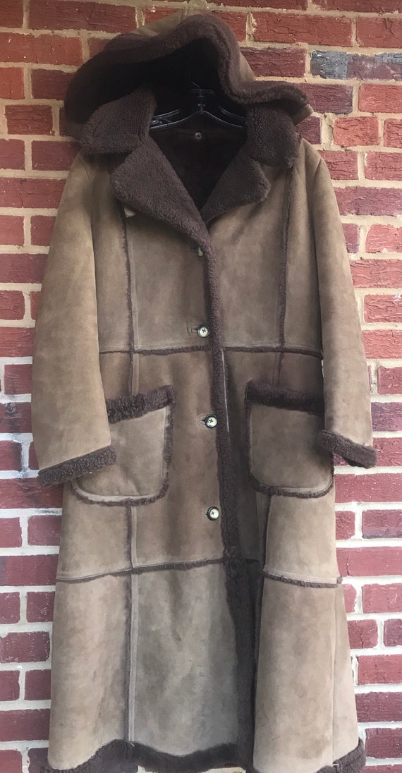 Suede Hooded Penny Lane BoHo sheepskin coat, sheep