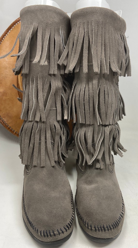 Minnetonka 3 tier fringe boots,fringe boots,mocca… - image 2