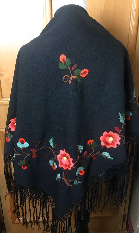 Vintage handstitched embroidered crewel shawl - image 1