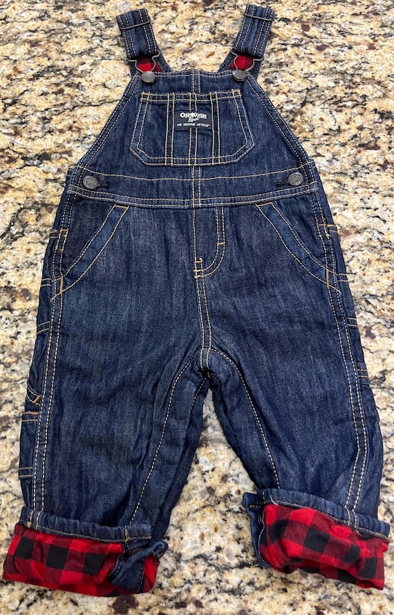 Oshkosh buffalo plaid overalls, lined overalls,Oshkosh,Oshkosh jean overalls, overalls,denim overalls,jean overalls, toddler overall bibs