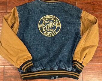 Buick Service Dealer Vintage Embroidered Varsity Denim Jacket Sz L,Dunbrooke,Buick,Vintage varsity jacket,vintage coat, vintage, jacket,coat