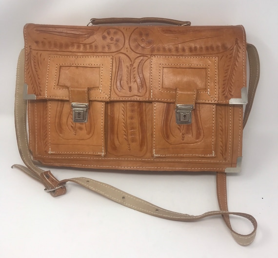Vintage Tooled Leather Small Messenger Bag,70s,80s,vi… - Gem