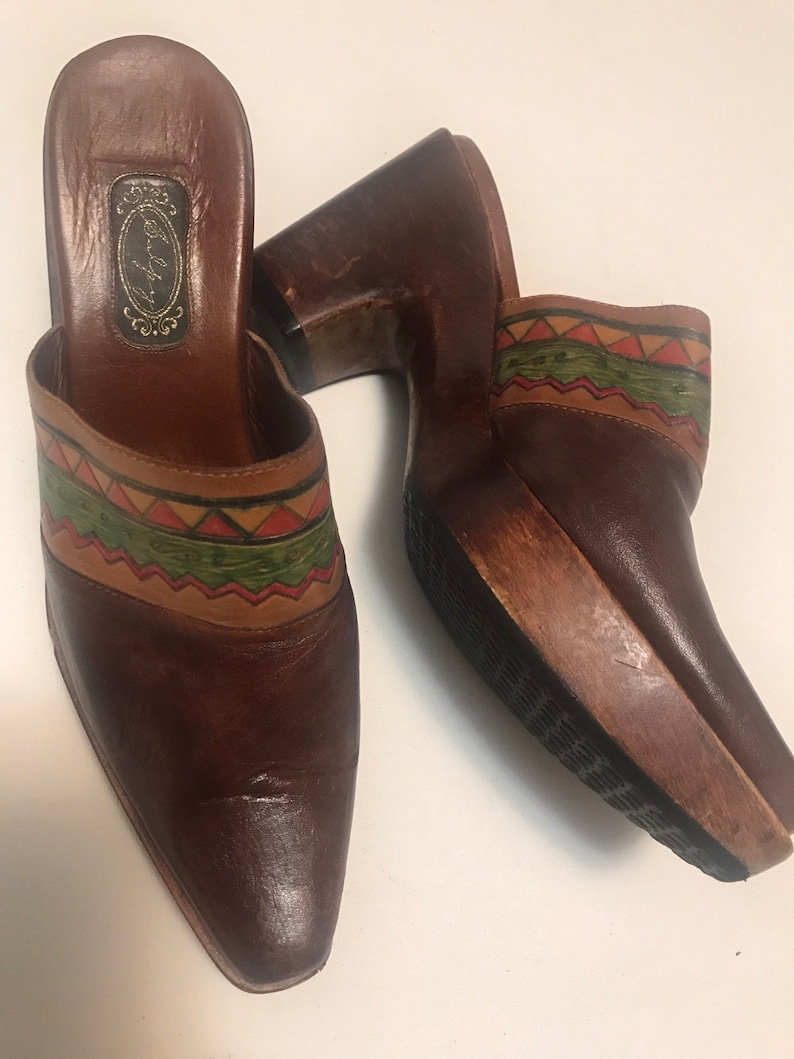 Vintage leather tooled mules sz 7