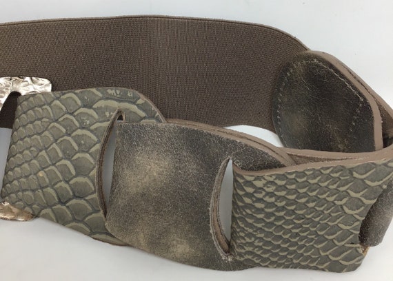 Vintage Leatherock wide leather & elastic belt,le… - image 4