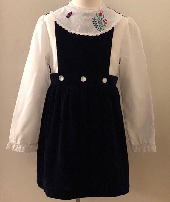 Vintage Girls Dress,girls dress,navy velvety dres… - image 1