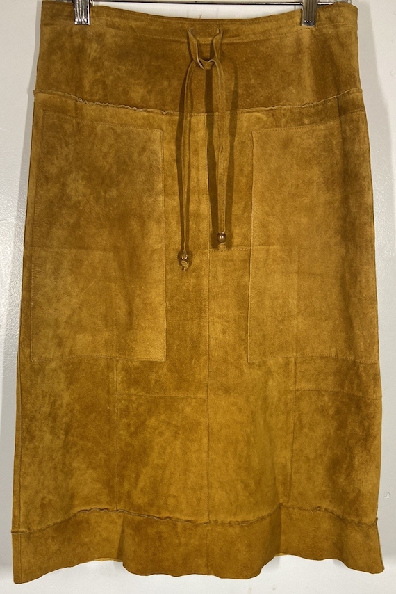 Wilsons Leather Brown A Line Midi Skirt Pockets Sz