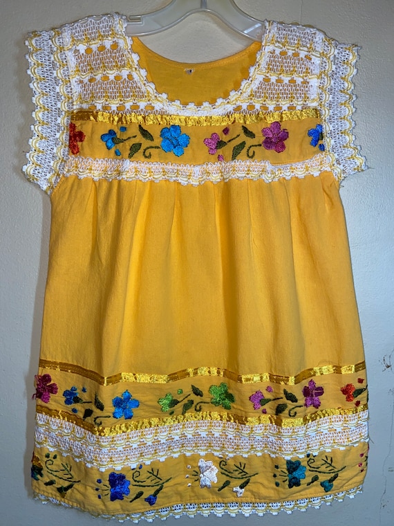 Girls Hand Embroidered Mexican dress,Tehuacan Girl