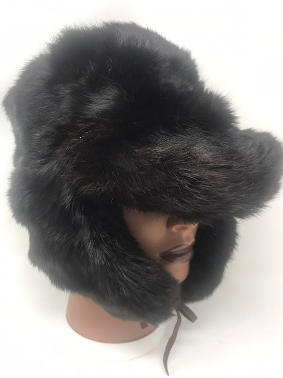 帽子 2000s Rare Grunge Fur Hat With Tail USHANKA Fur Fuzzy Mohair Y2K Avant Garde Hat Vintage OS