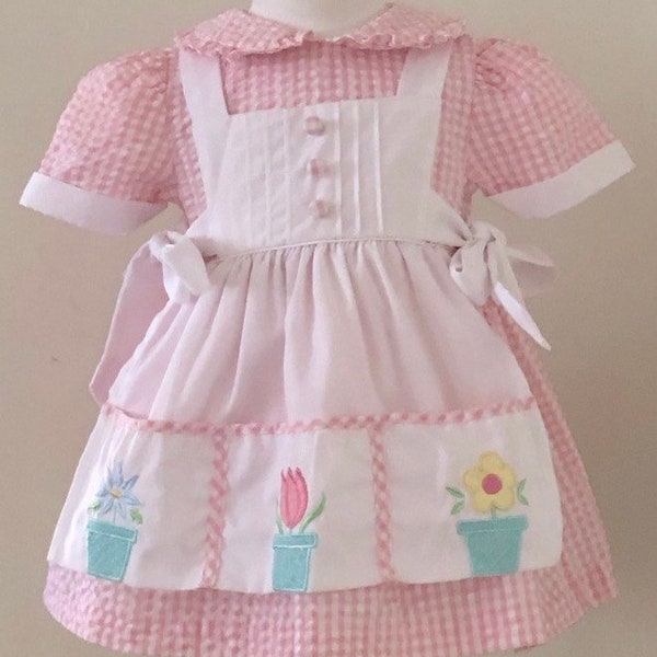 Vintage Faux Apron Dress,apron dress,vintage,vintage dress,seersucker dress,infant dress,toddler dress,girls summer dress,baby girl