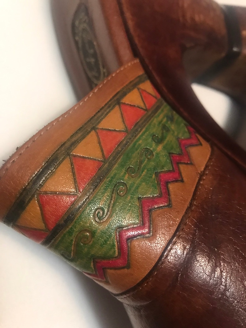 Vintage leather tooled mules sz 7