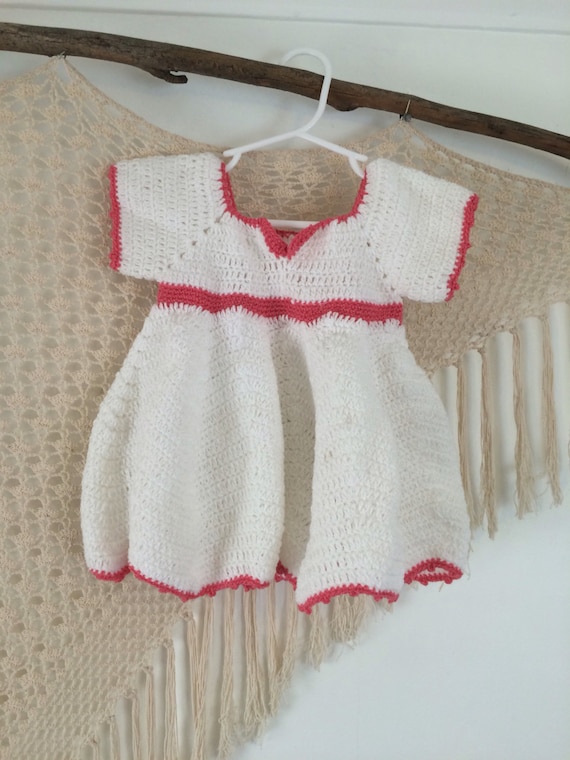 Vintage crochet baby girl dress, handmade baby gir
