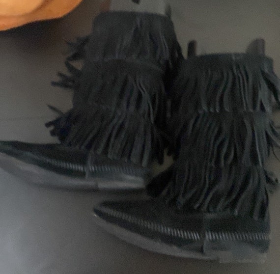 Vintage Black suede Minnetonka fringe boot,fringe… - image 4