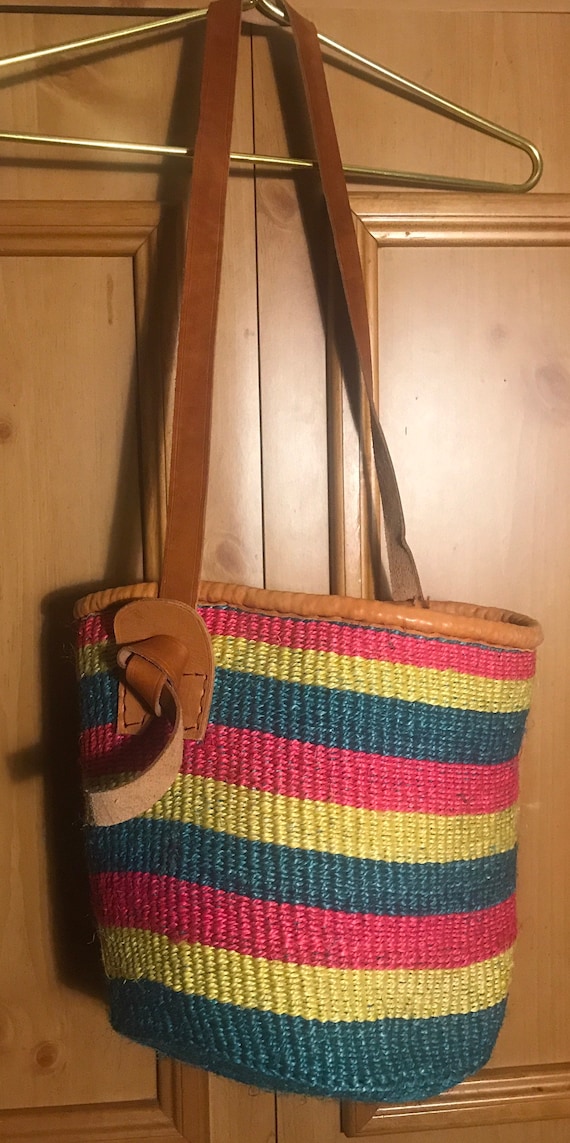 Vintage Colorful woven basket tote,Market Bag,bask