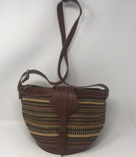 Vintage Basket Leather Bucket Bag,Bucket Bag,vinta