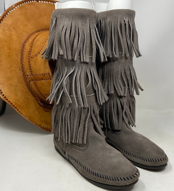 Minnetonka 3 tier fringe boots,fringe boots,mocca… - image 8