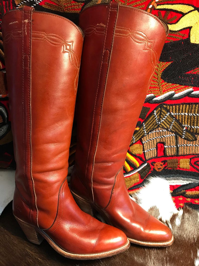 Vintage Frye tall leather knee high western boot sz 6 1/2B Etsy