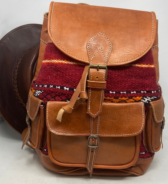 Leather backpack,kilim bag,Knapsack, carpet bag,le