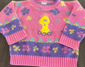 Girls Big Bird Sweater,Sesame Street Sweater,toddler girl,toddler,girls sweater,acrylic sweater,Sesame Street,Big Bird,90s,nineties,vintage