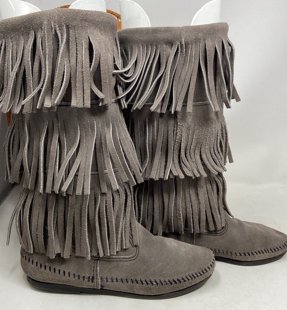 Minnetonka 3 tier fringe boots,fringe boots,mocca… - image 2