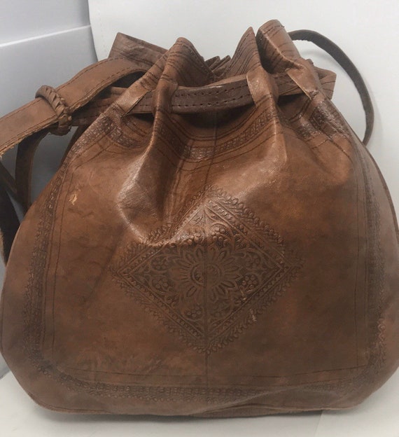 Vintage Tooled Leather Drawstring Bag/Purse - image 3