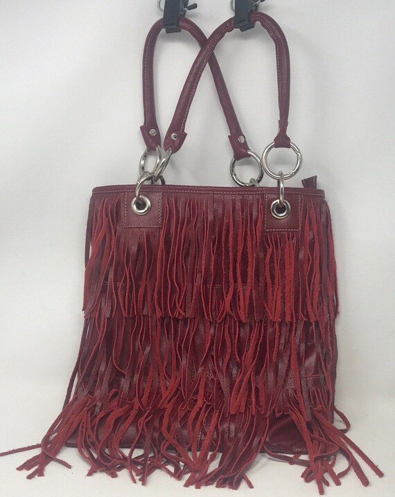 Vintage Fringe Purse,Burgandy Purse,Leather purse,