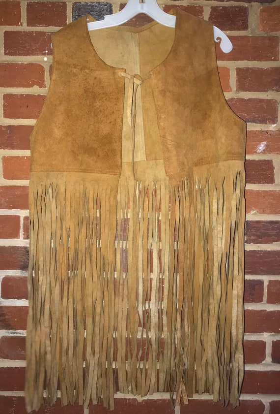 Vintage Woodstock Era Suede Fringe Vest,Handmade,H