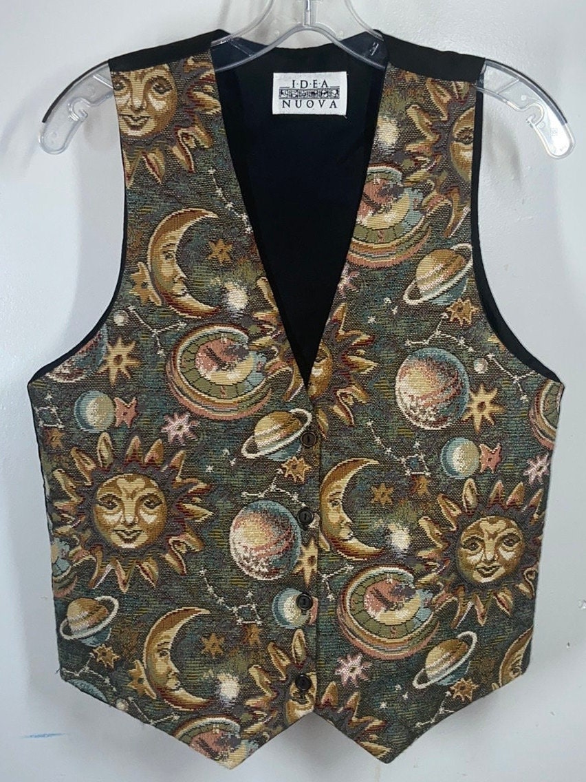 Vintage Celestial Stars & Moon Tapestry Like Vest,vest,moon