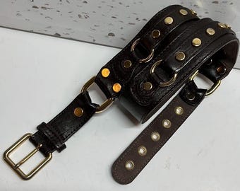 ABACO Paris Women\'s Black Leather Belt with Brass Studding And Buckle Size M Leather belt Abaco Black size M International in Leather  main image 3