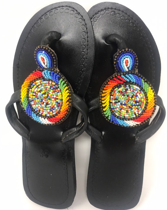 Beaded Leather Flip-flops Thong Sandal,Leather san