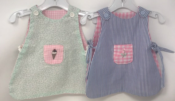 Vintage 70s Infant handmade Baby Aprons,infant gi… - image 1