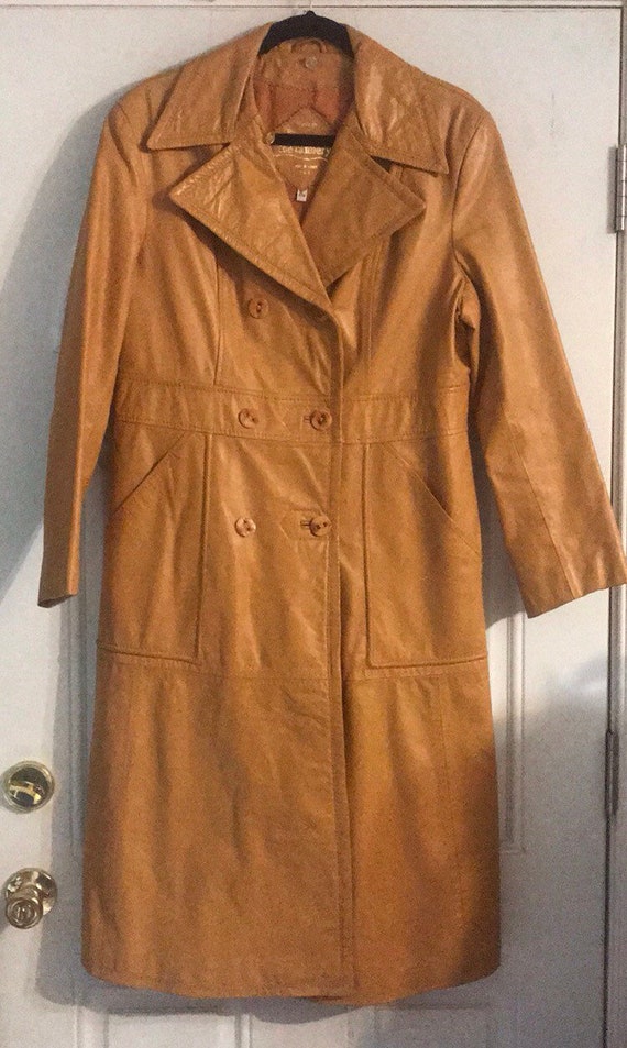Vintage 70s leather trenchcoat jacket sz 15/16, We