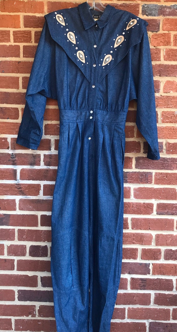 Vintage 1980s Denim Western Cowgirl Cotton Jumpsui