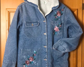 Hand Painted Chore Boy Hooded Jean Jaket sz L