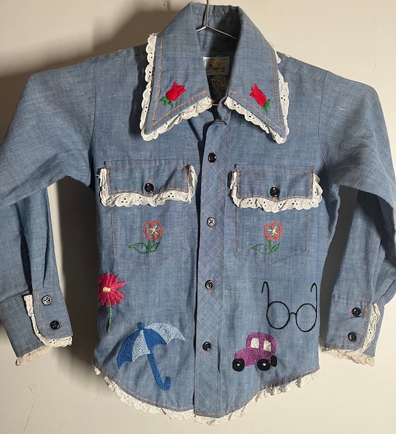 Girls Denim Embroidered Shirt,vintage,vintage shi… - image 1