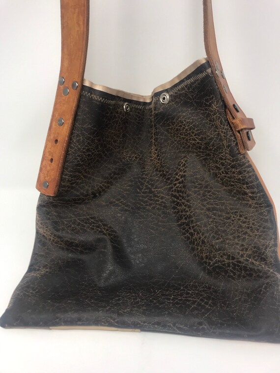 Vintage leather patchwork festival purse,Handmade… - image 4