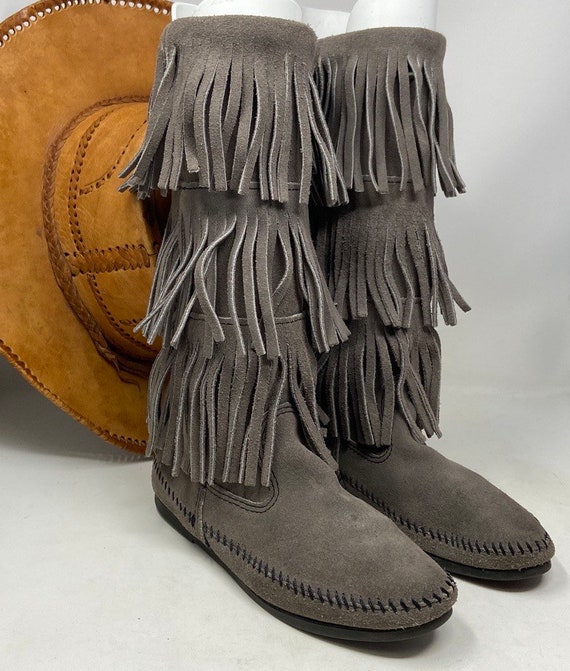Minnetonka 3 tier fringe boots,fringe boots,mocca… - image 1