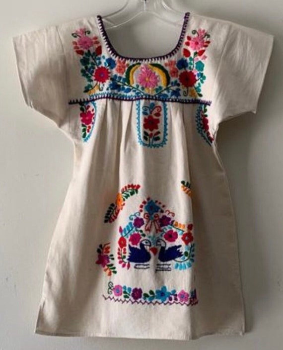 Girls Hand Embroidered Mexican dress,Tehuacan Gir… - image 1