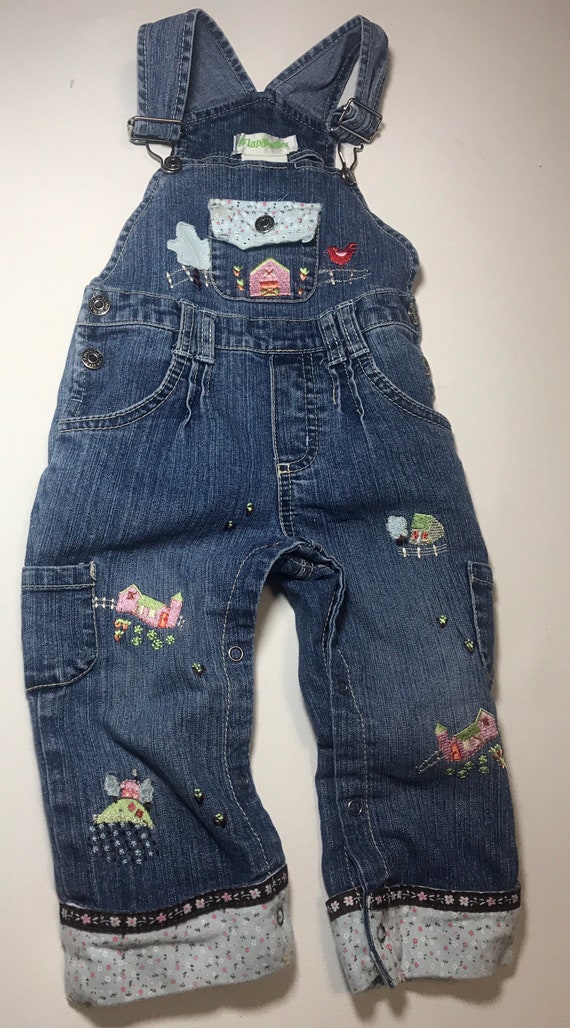 Vintage Denim Jean Toddler Embroidered Overalls,Ov