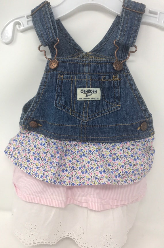 Oshkosh 12 month vestbak Jean jumper tiered dress… - image 1