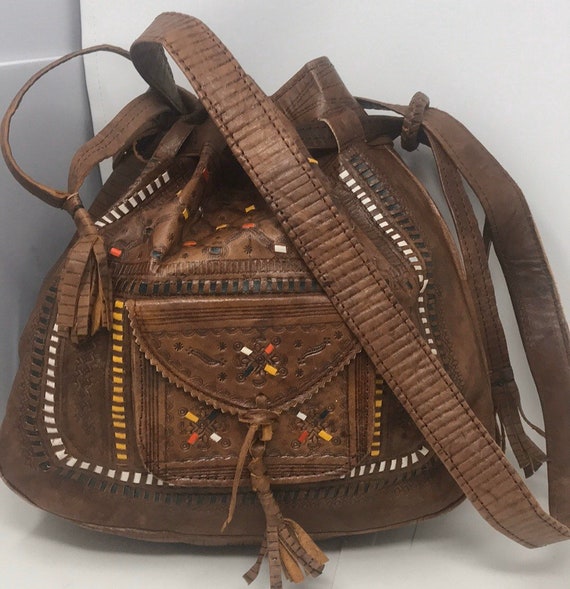 Vintage Tooled Leather Drawstring Bag/Purse - image 1