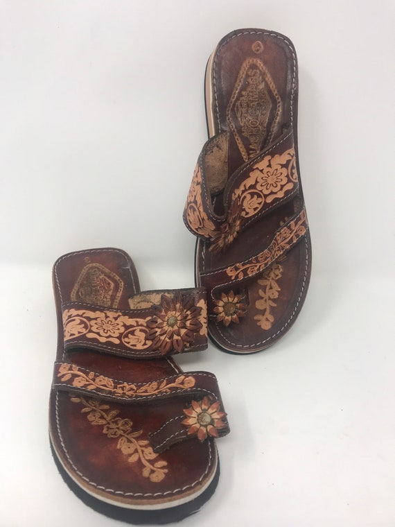 mexican tooled leather sandals