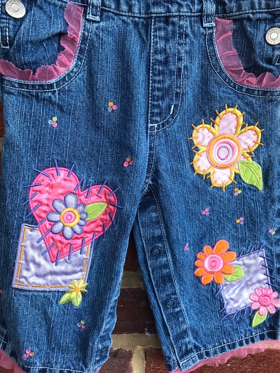 Denim appliquéd overalls, infant overalls, overal… - image 3
