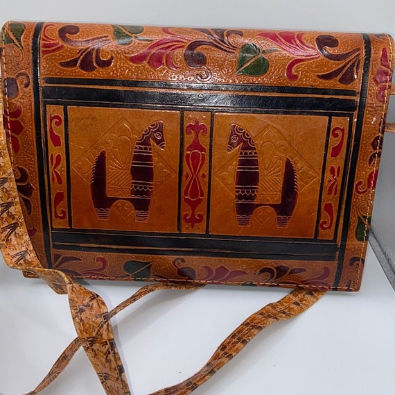 Hand Tooled India Style Front Flap Crossbody Purs… - image 1