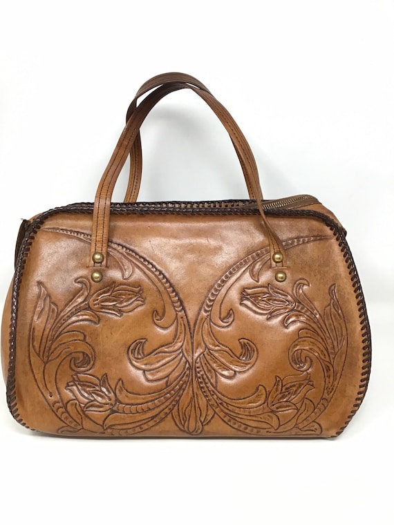 Vintage 60s tooled leather purse,vintage leather,vint… Gem