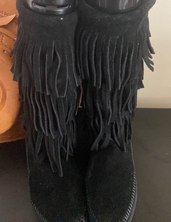 Vintage Black suede Minnetonka fringe boot,fringe… - image 5